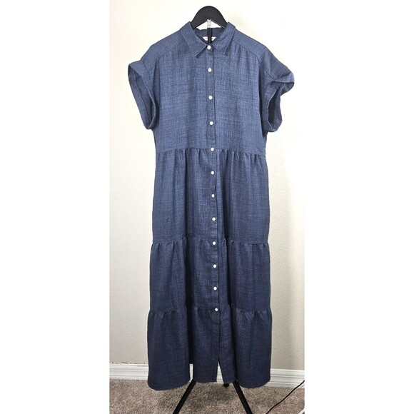 Max Studio Dresses & Skirts - Max Studio London Dress Womens M Blue Tiered Dress Button Front